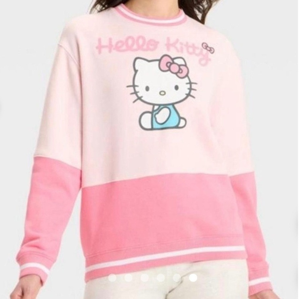 Sanrio Hello Kitty Colorblock Cradle Pink Graphic Crewneck Sweatshirt, Medium
